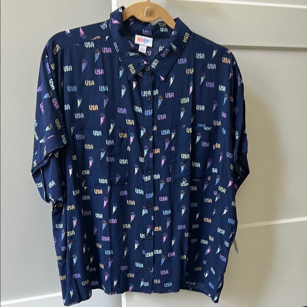 LuLaRoe Blue Casual Button Down Shirt